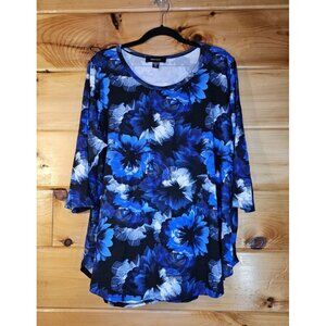 Karen Scott Plus Size 2X Blue And Black Floral Top Plus Women's Blouse